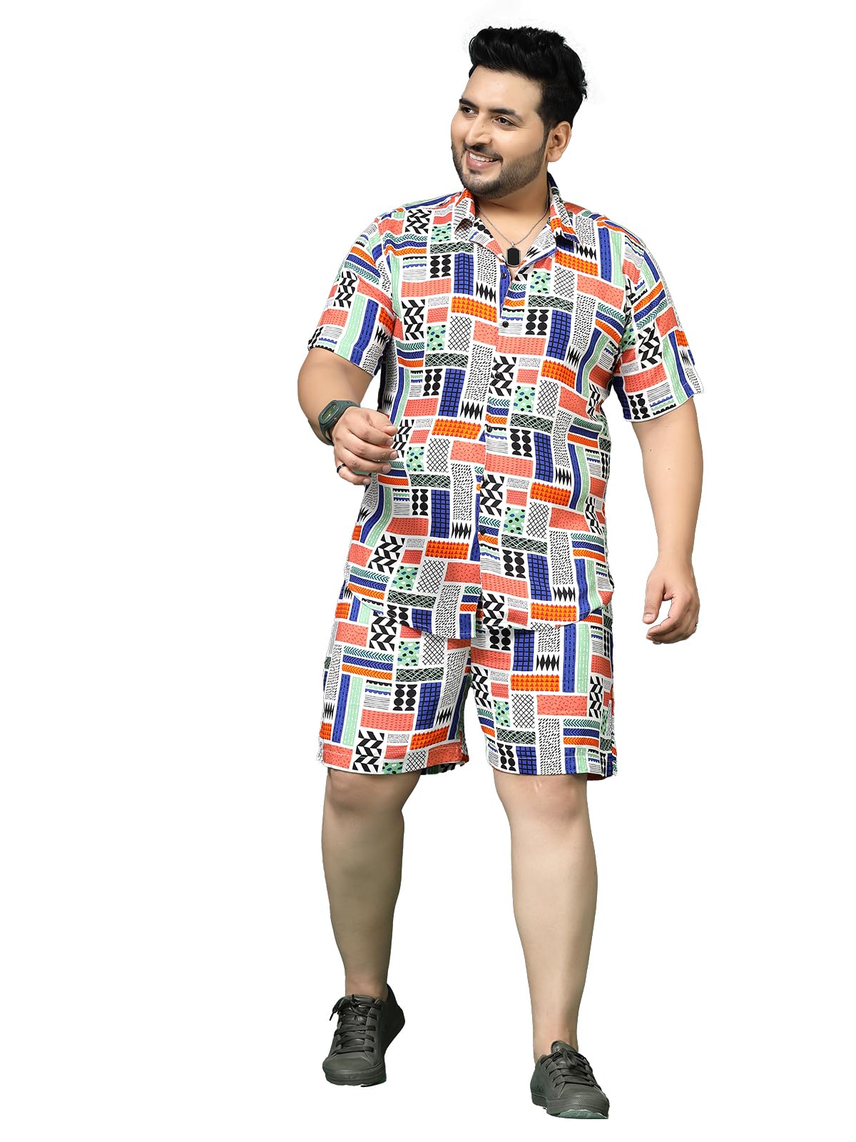 Rigo Printed Co-Ord Set For MenS | Casual Plus Size Shirt & Shorts Night Suit Set | Lounge-Wear Nightdress Pajama Set For MenS