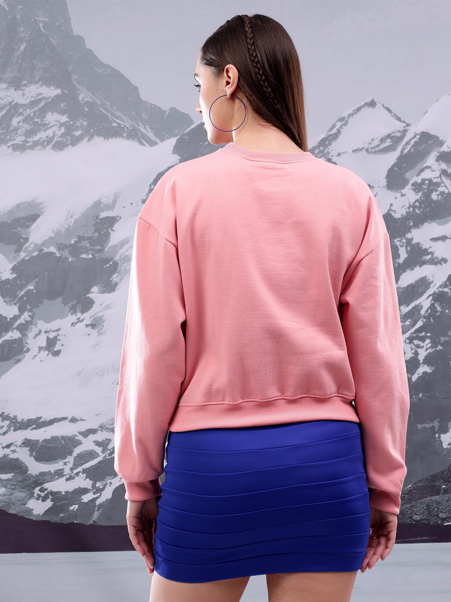 Kotty WomenS Fleece Sweatshirt Solid Pattern With Classic Round Neck(Pink,Xl)