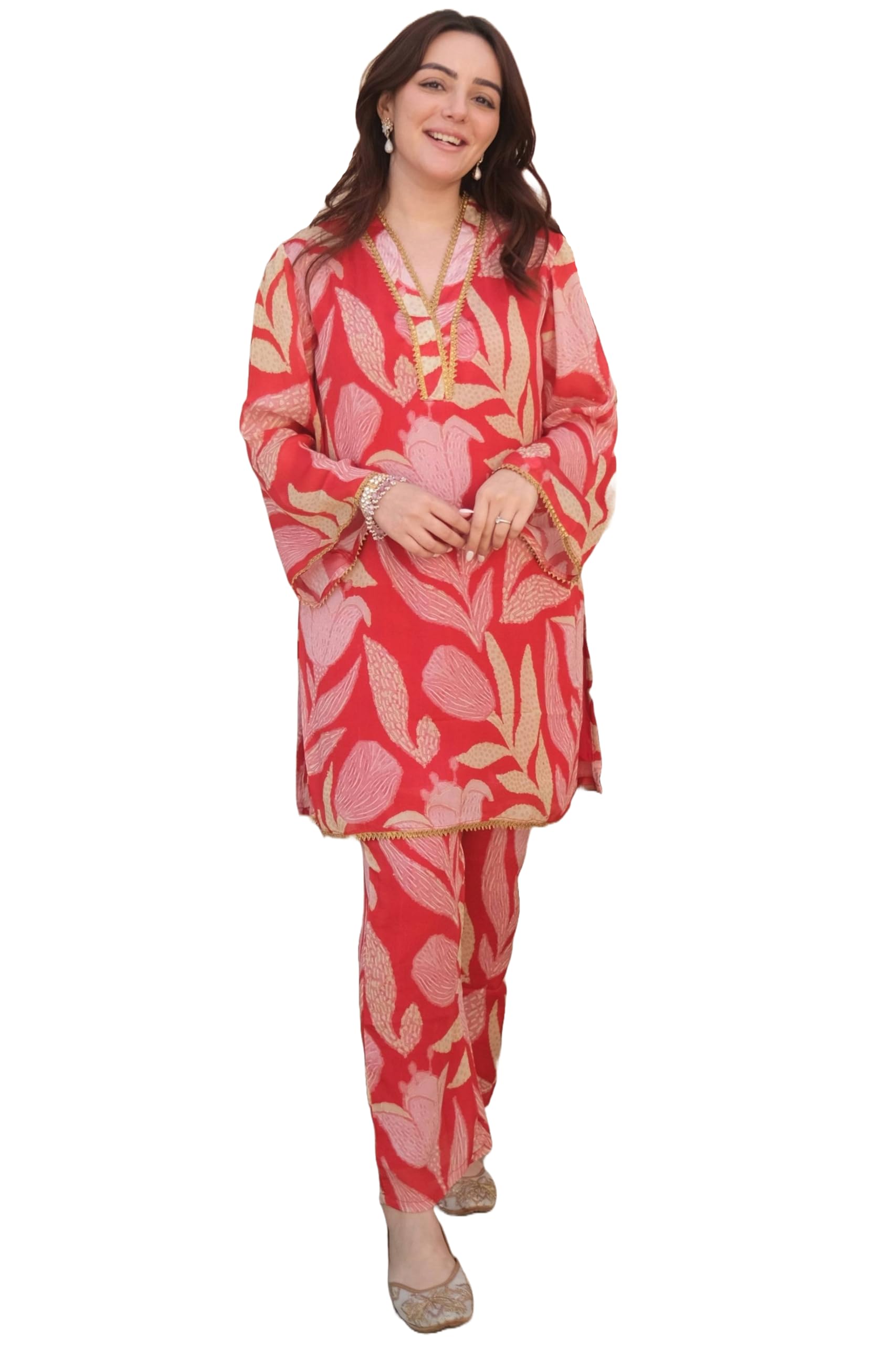 Anni Designer WomenS Cotton Blend Printed Ethnic Co-Ord Set (Badima Red_Xl_Red_X-Large)