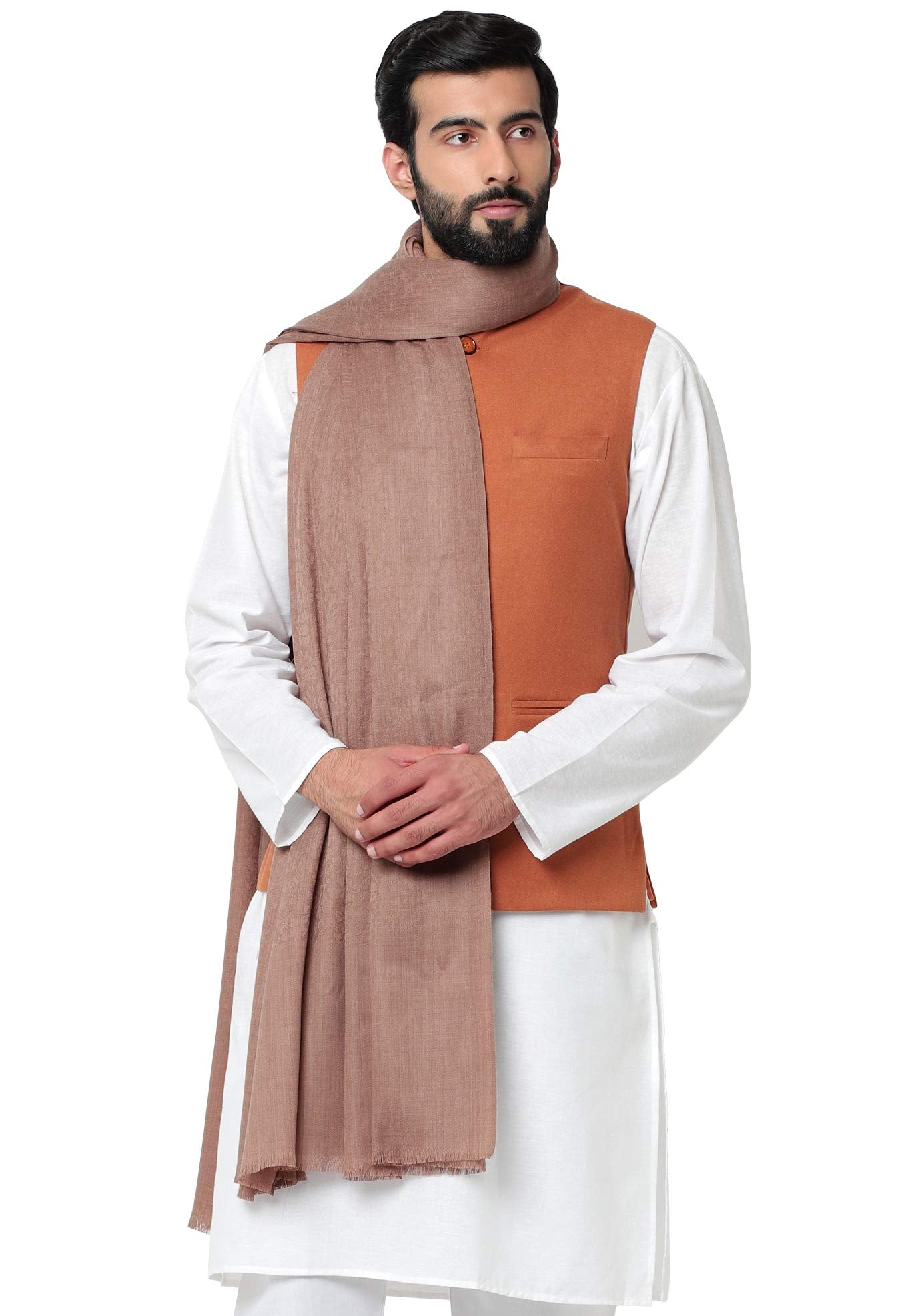 Weavers Villa MenS Plain Self Design Pure Wool Lohi/Woollen Shawl, 125Cm X 250Cm