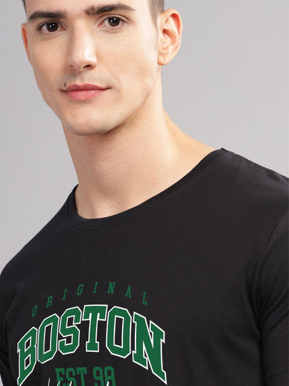ADRO Mens Printed T Shirt - Premium Cotton Graphic Printed Tshirt - Black T-Shirt - RN24-BOST-BL