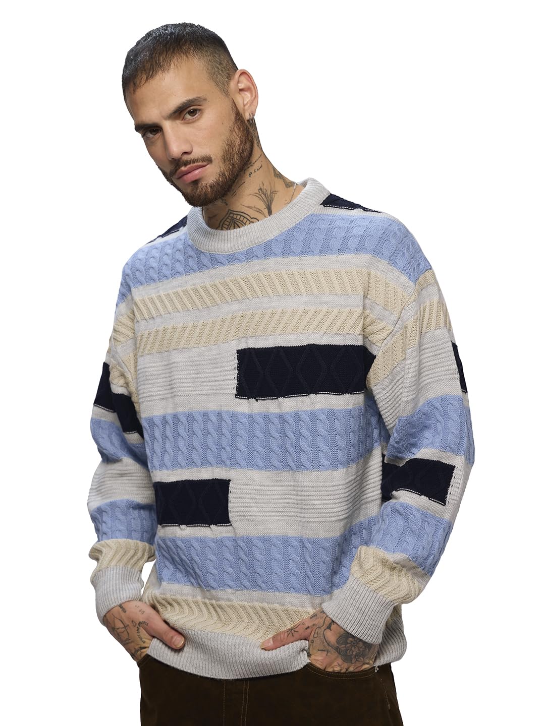 The Souled Store Official Cable Knit Pullover: Ocean Dune Oversized Pullovers for Men and Boys