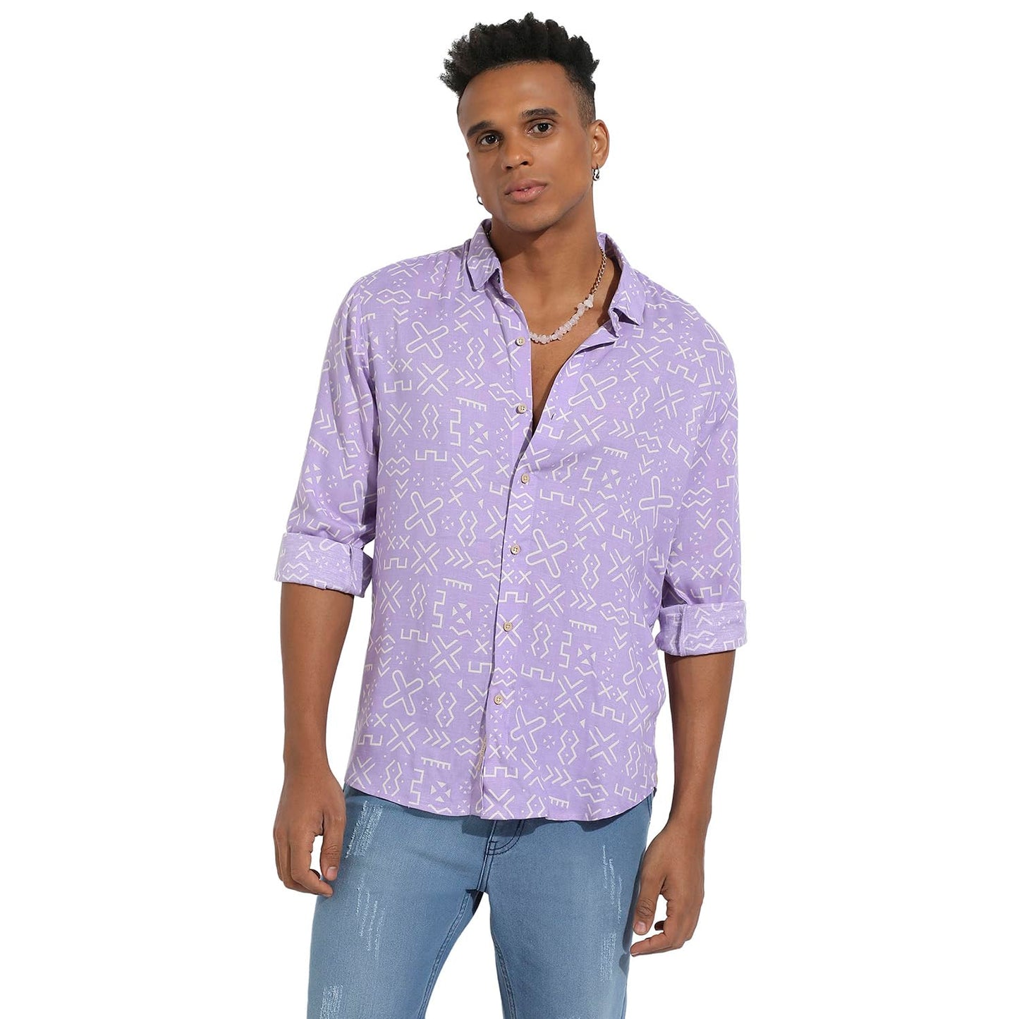Campus Sutra Mens Regular Fit Shirt (CBSSM23_CSMSSRT5800_Lavender
