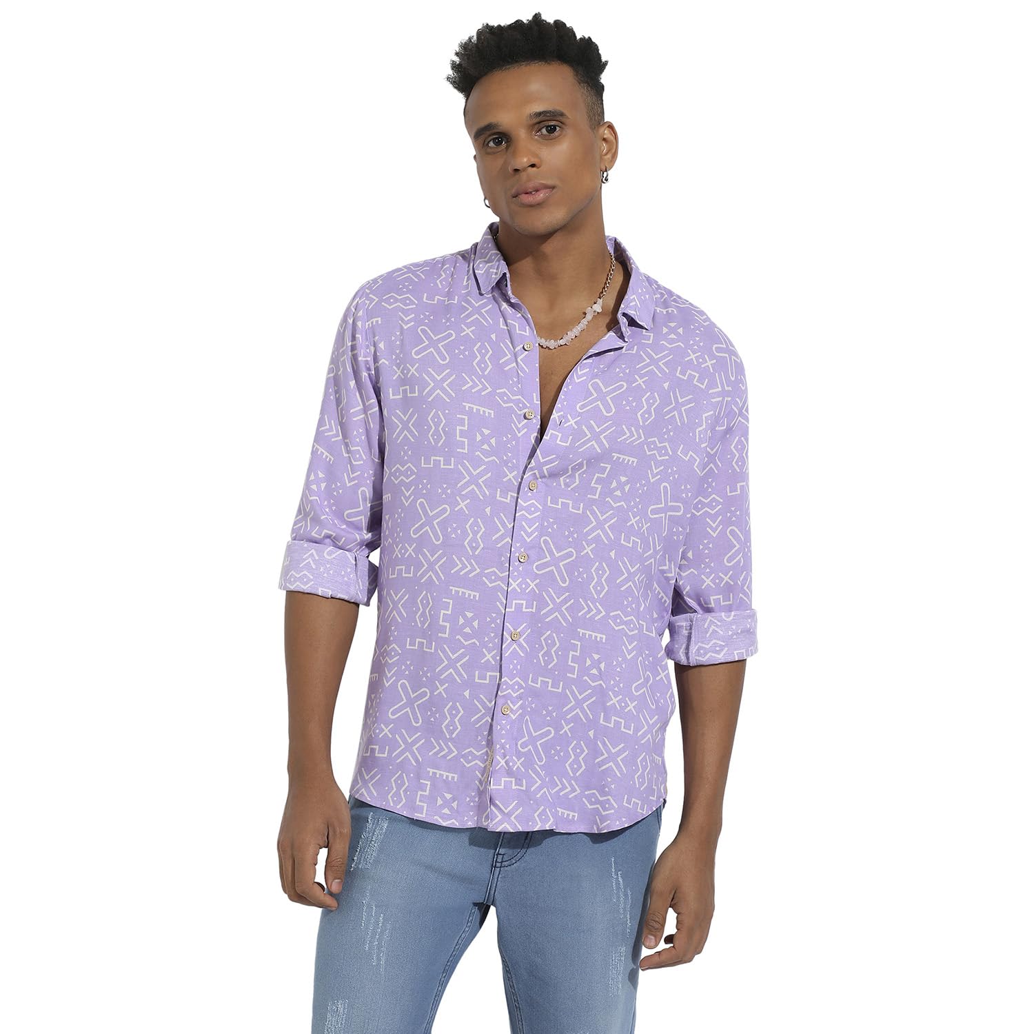 Campus Sutra Mens Regular Fit Shirt (CBSSM23_CSMSSRT5800_Lavender