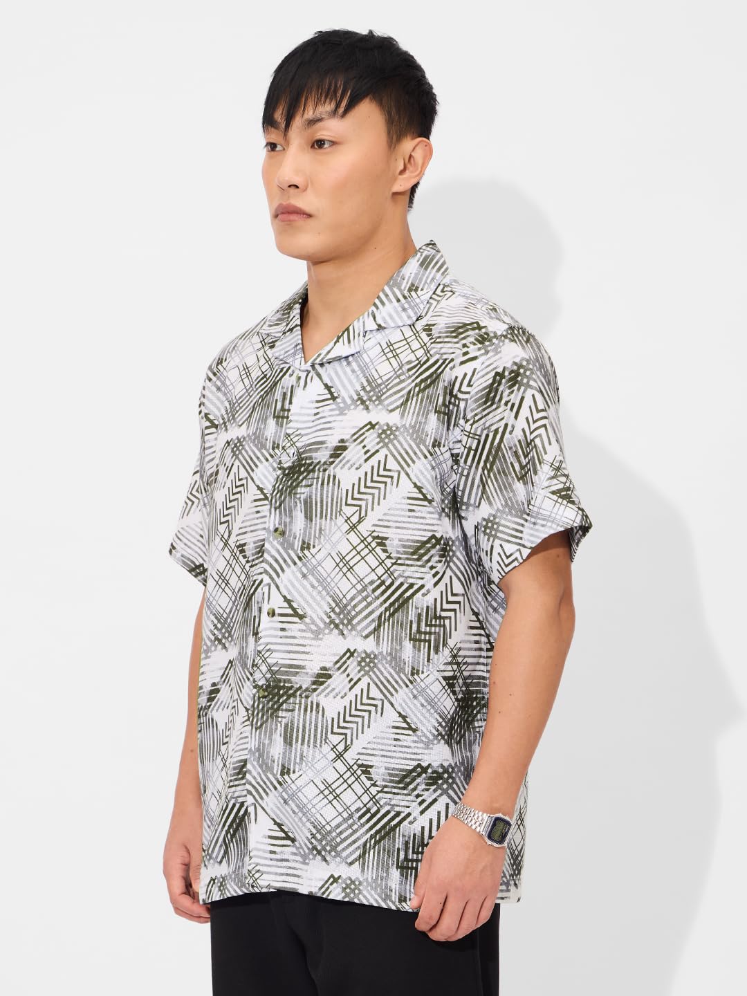 The Souled Store Nexus Men and Boys Short Sleeves Collared Neck Button Front All Over Printed Cotton Holiday Shirts