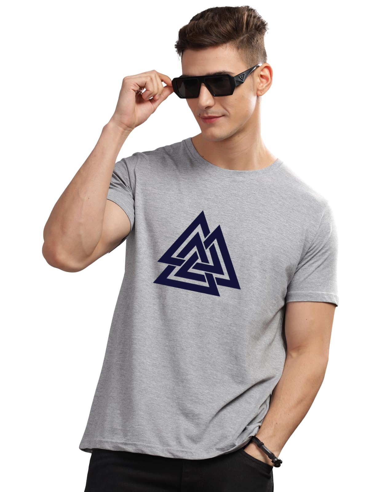 ADRO Triangle Mens Printed T-Shirt (RNR-M-TKT-GR_Grey)
