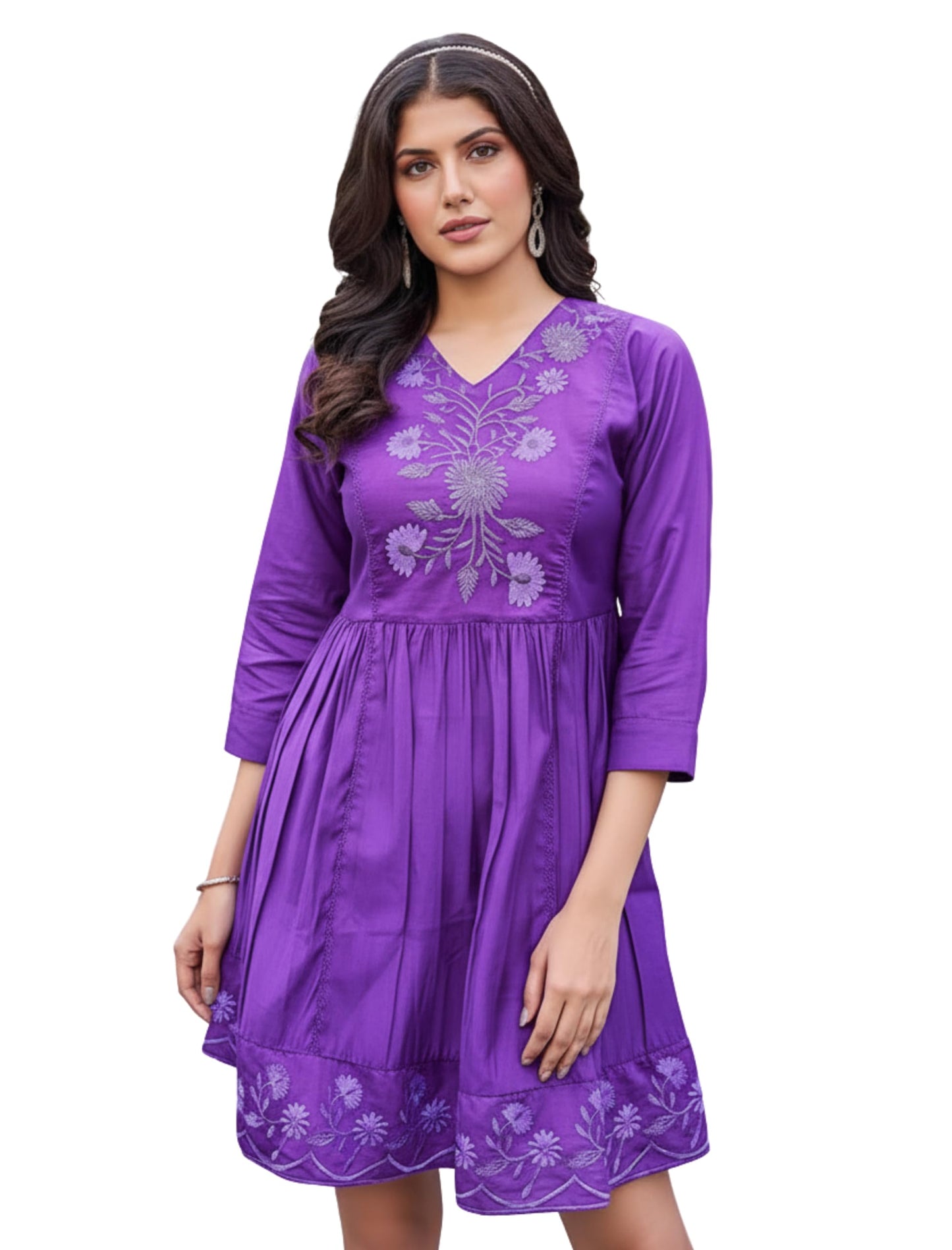 Kesudi WomenS Heavy Silk Embroidry Latest Tunic | New Roman Silk Embroidry Short Kurti | Casual Wear 3/4 Sleeve Tunic Kurti Des