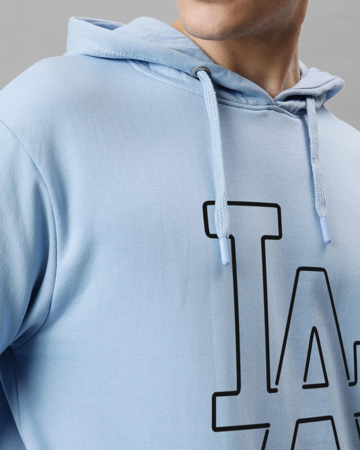 ADRO Mens Cotton Neck Hooded Sweatshirt (H24-LA-SK_Sky Blue