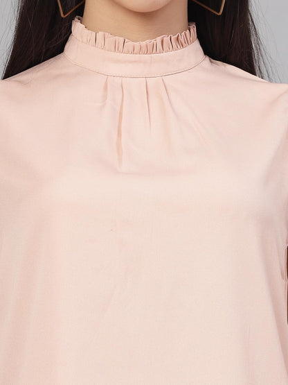 Style Quotient Women Solid Nude Polycrepe Smart Casual Top