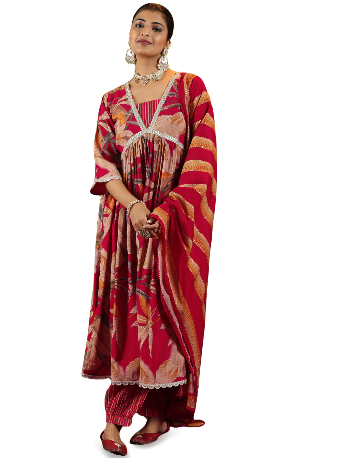 Libas WomenS Silk Blend Kurta Set (36712_Red