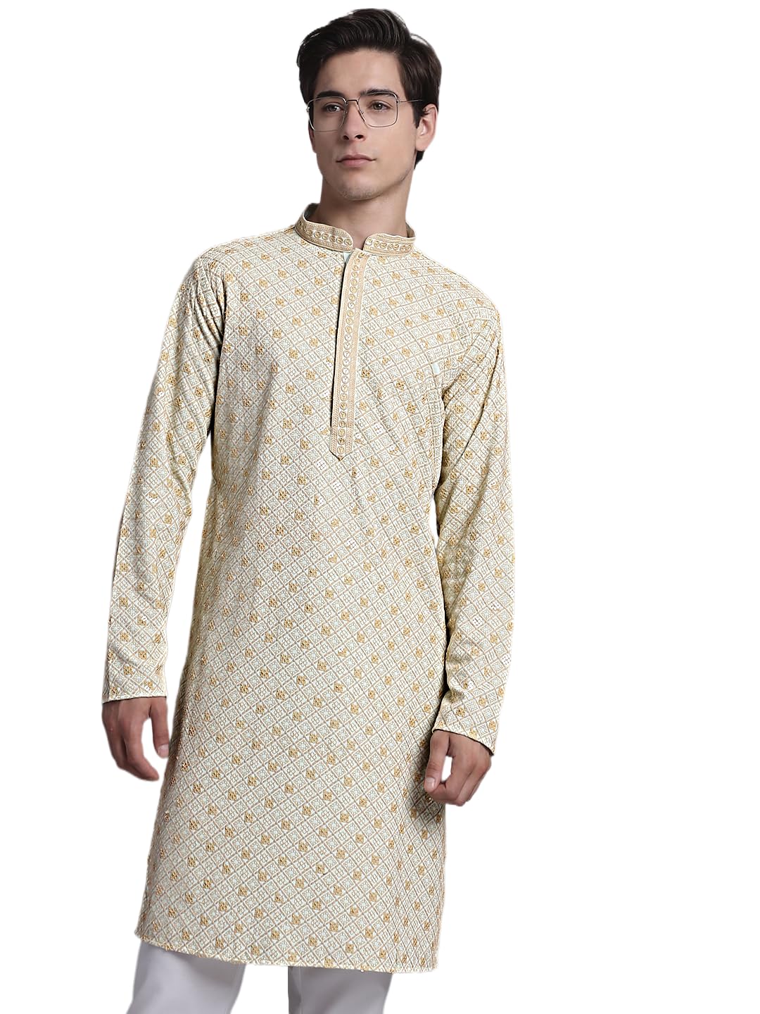 Jompers Mens Chikankari Embroidered And Sequins Kurta