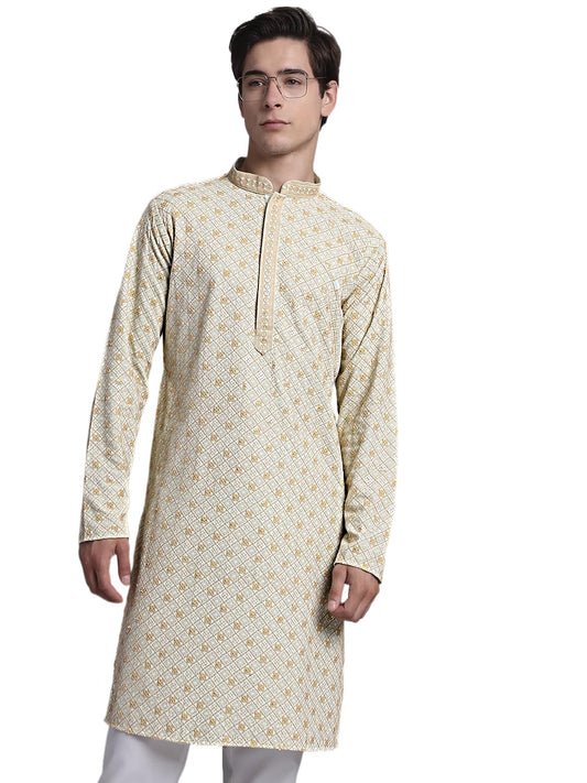 Jompers Mens Chikankari Embroidered And Sequins Kurta