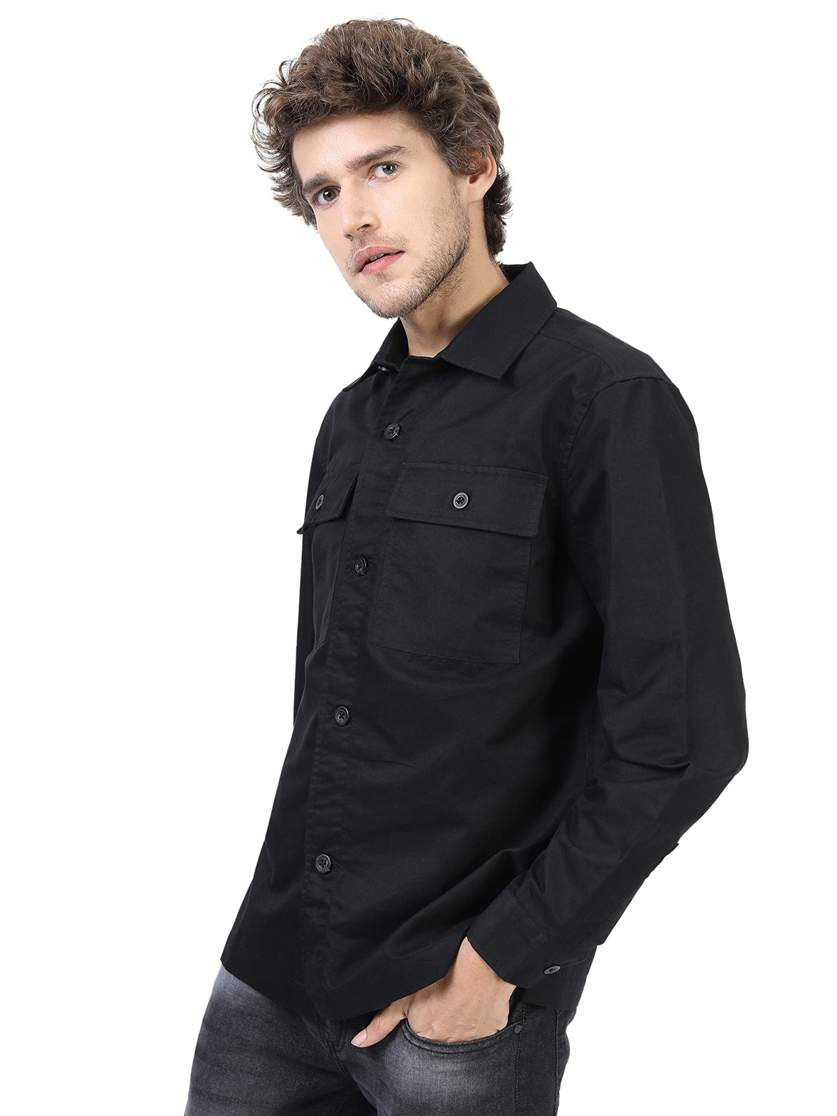 Ketch MenS Polyester Blend Slim Fit Casual Style Shirt (Khos000008_Black