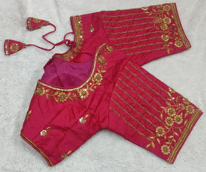 Pujia Mills Womens Readymade Bridal Embroidery Blouse Multi Coding maggam Work moti Work Indian Ethnic Designer Stitched Readym
