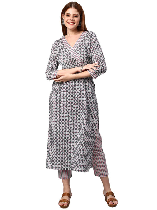 ANNI DESIGNER Women's Cotton Blend Printed Straight Kurta with Pant (Varupini)