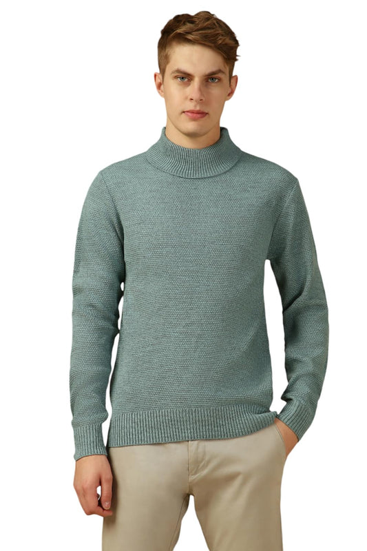 Dennis Lingo Men Purple Solid Slim Fit Full Sleeve Turtle Neck Pullover Sweater