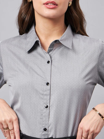 Style Quotient Women Micro Ditys Self Design Grey Polycotton Formal Shirt