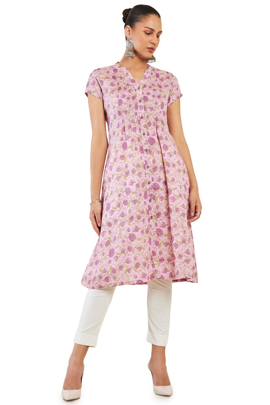 Soch Women Pink Cotton Blend Floral Kurta