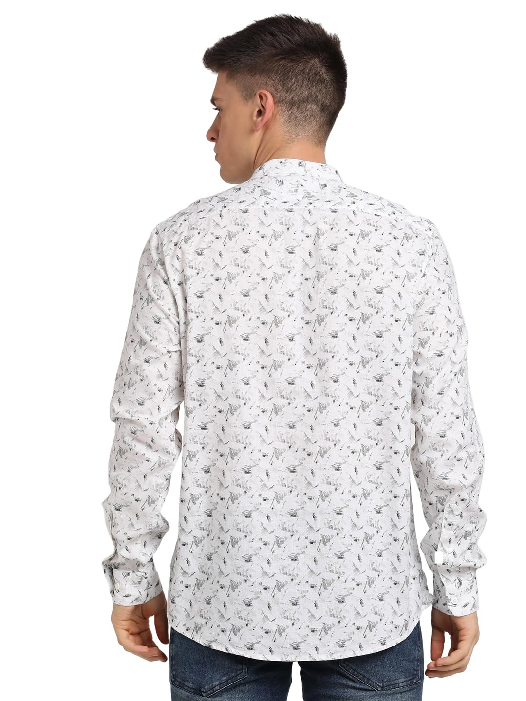 Turtle Men 100% Cotton Slim Fit Off White Printed Kurta Shirt