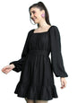 Ketch WomenS Cotton Blend Square Neck Bishop Sleeve Croptop Above The Knee Dress (Khj6000588_Black