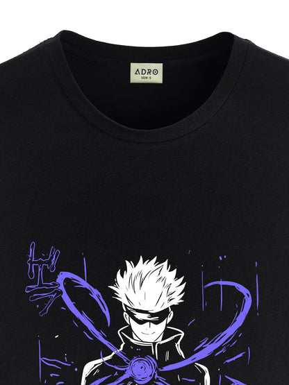 ADRO Mens Anime T Shirt - Premium Cotton Anime Gojo Tshirt - Perfect for Anime Fans Print and Comfortable Fit Black T-Shirt|RN24