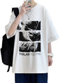 Thalasi Men Anime Oversized Baggy Fit T-Shirt | 100% Cotton | White | Anime Print | Round Neck | Half Sleeve