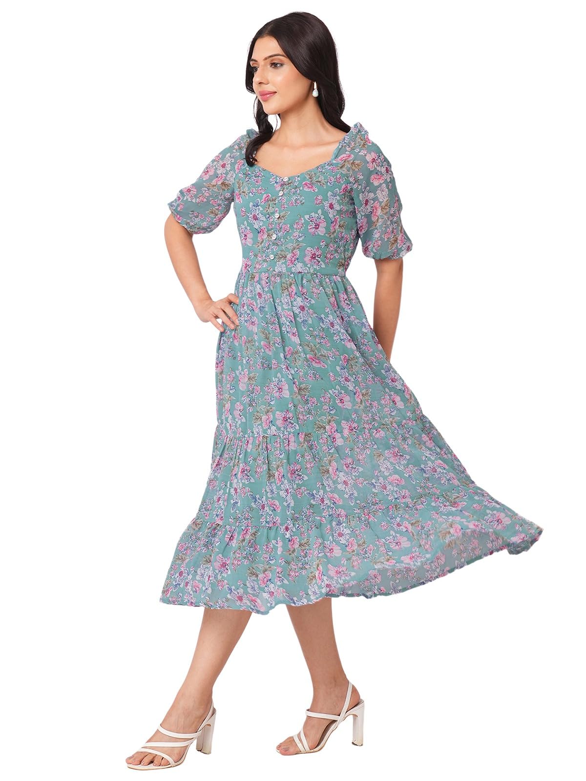 Selvia Western Dress For Women|Georgette Dress For Women| Dress|Floral Printed Dress For Women|One Piece Dress For Women (737Dtk
