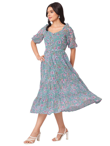 Selvia Western Dress For Women|Georgette Dress For Women| Dress|Floral Printed Dress For Women|One Piece Dress For Women (737Dtk
