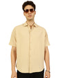 Thomas Scott Regular Fit Self Design Textured Cuban Collar Casual Shirt for Mens Beige