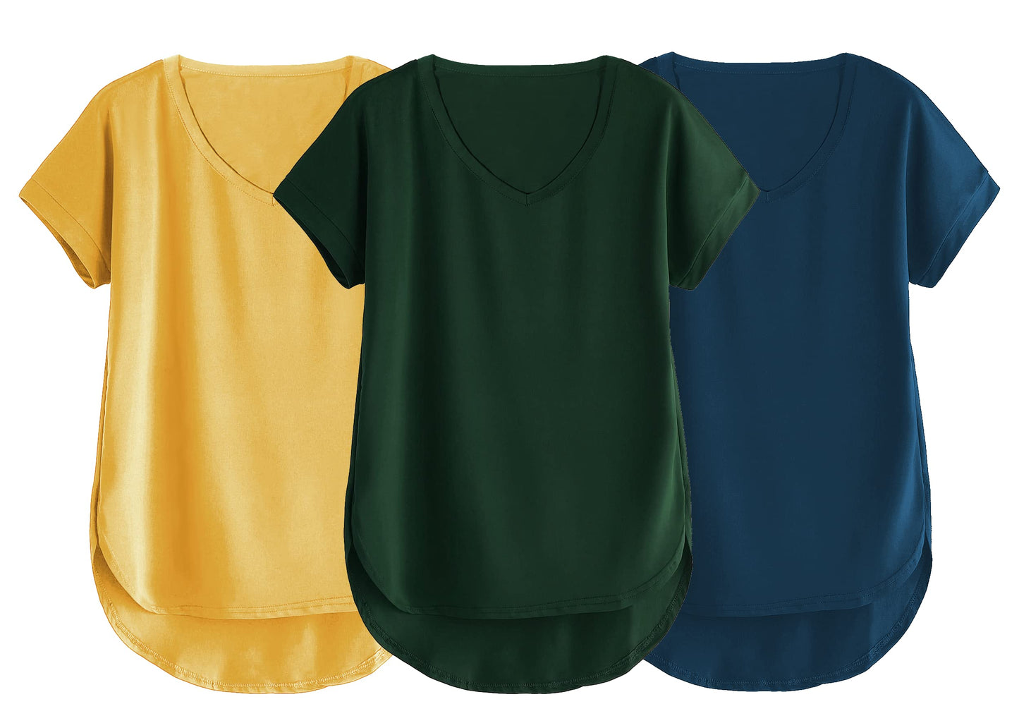 Fabricorn Combo Of Three Plain Bottle Green, Mustard Yellow And Airforce Blue V-Neck Up And Down Cotton Tshirt For Women (Bottle