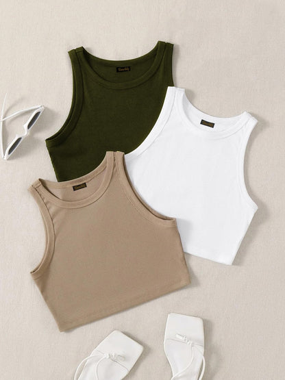 Toochki Tops for Woman | Spandex Top | Crop | Short | for Jeans | Western | Sleeveless | Stretchable | Pack of Three | Beige-Whi