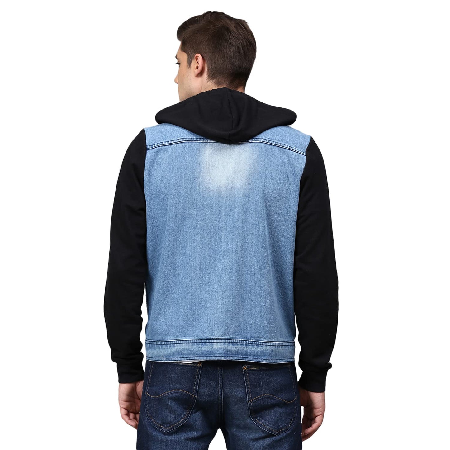 Campus Sutra Men Colorblock Full Sleeve Blue Denim Jacket