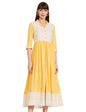 Aurelia WomenS Cotton Yellow Shawl Collar Flared Kurta Below The Knee Dress (20Aua11531-701456 L)