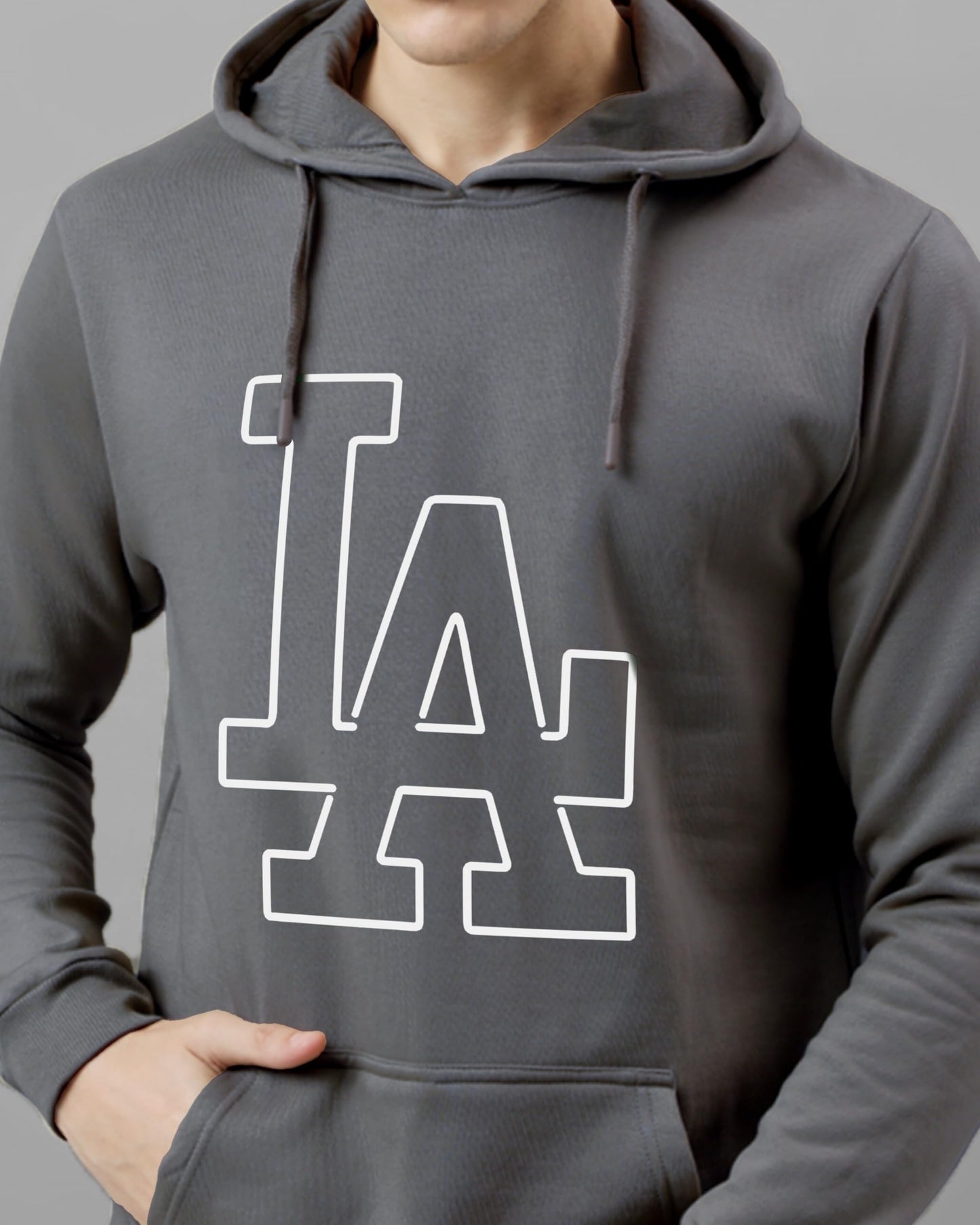 ADRO Mens Cotton Neck Hooded Sweatshirt (H24-LA-SG_Steel Grey