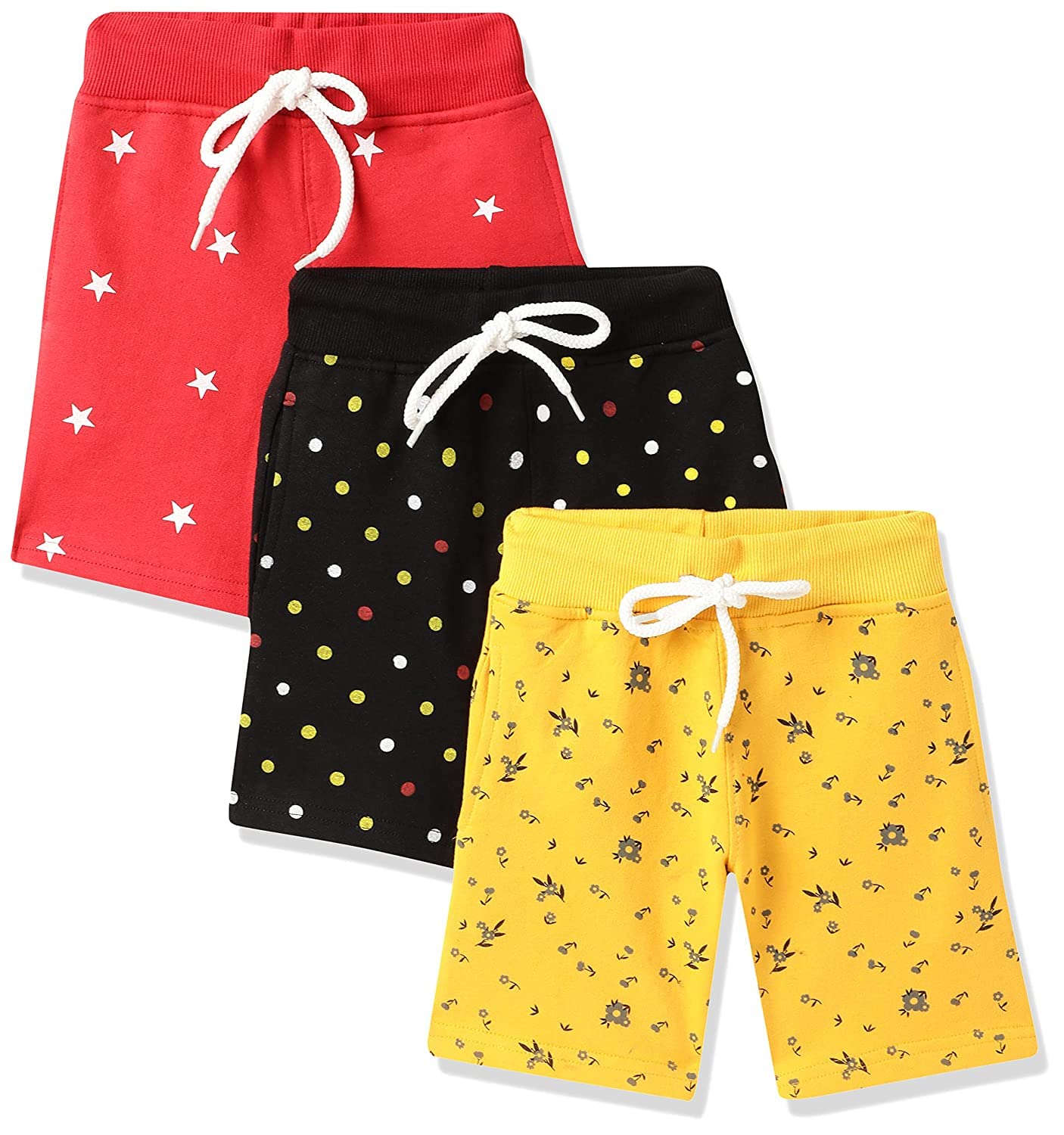 T2F Girls Cotton Printed Regular Fit Shorts (Pack of 3)