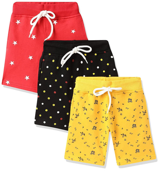 T2F Girls Cotton Printed Regular Fit Shorts (Pack of 3)