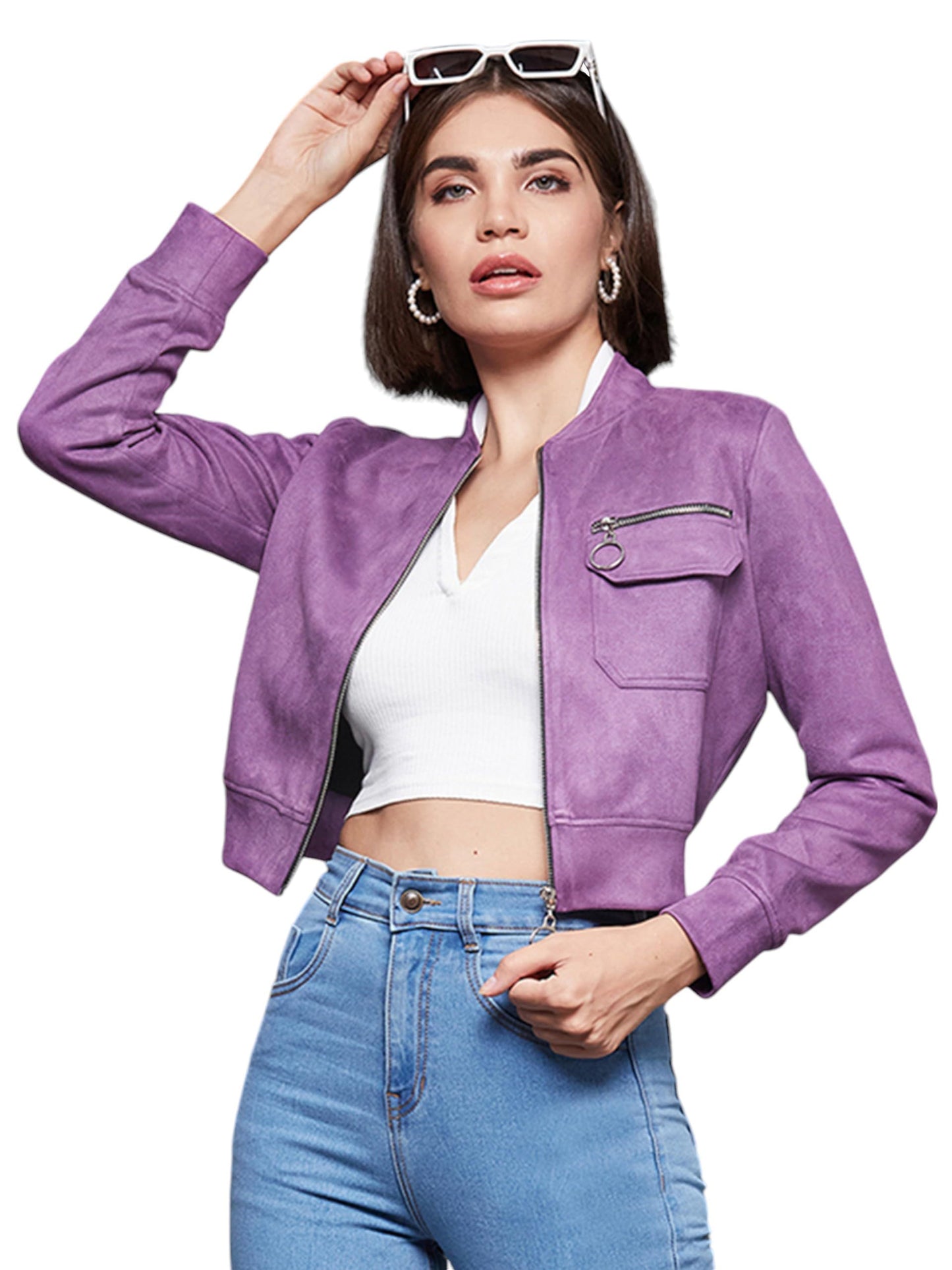 Miss Chase Womens Mandarin Collar Full-Sleeve Polyester Jacket (MCAW22JKT03-54-437-06, Deep Lavender, XL)