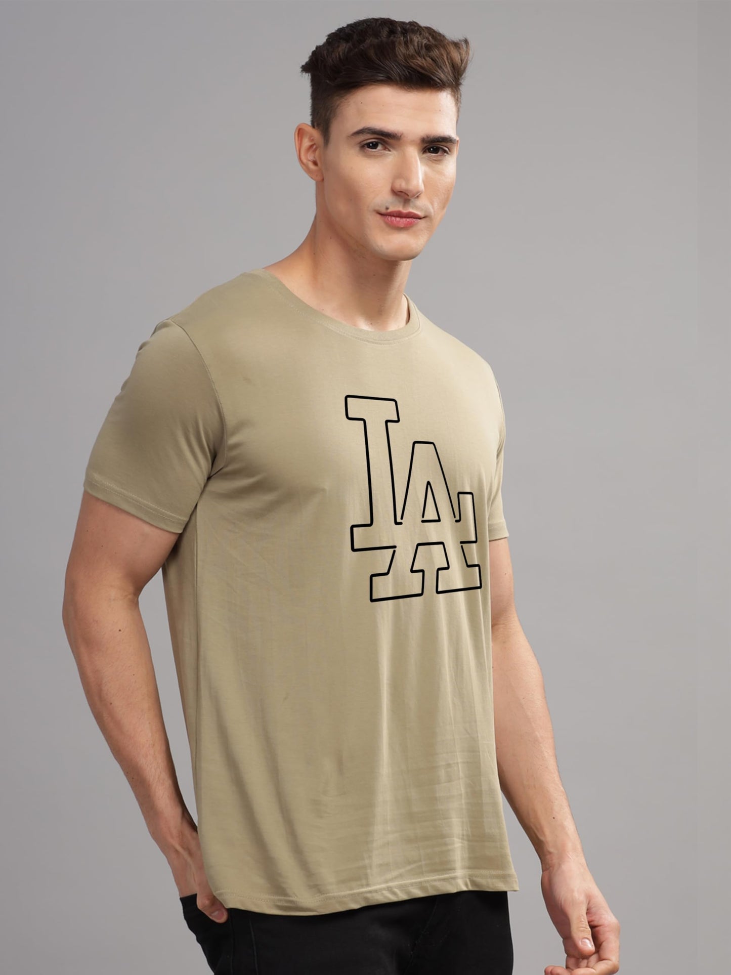 ADRO Mens Printed T Shirt - Premium Cotton Graphic Printed Tshirt - Beige T-Shirt - RN24-LA-BE