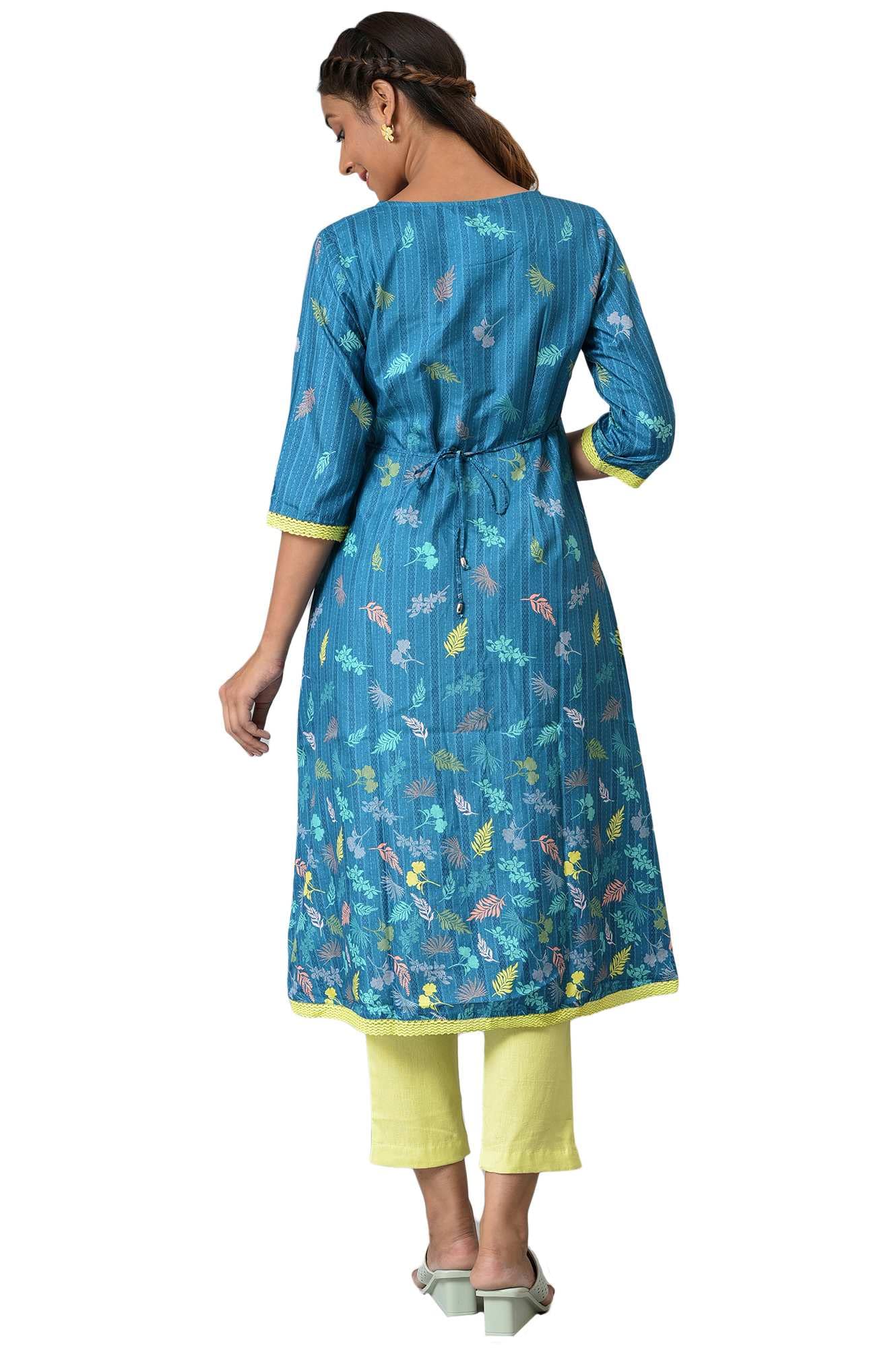 Aurelia Women Silk Straight Fit Seaport Kuchai Floral Printed Straight Kurta
