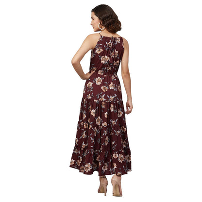 Rare Women'S Crepe Fit And Flare Maxi Casual Dress (Ep7009_Wine_Medium)