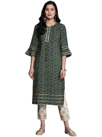 Libas WomenS Silk Printed Straight Kurta (26264_Green
