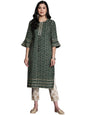 Libas WomenS Silk Printed Straight Kurta (26264_Green