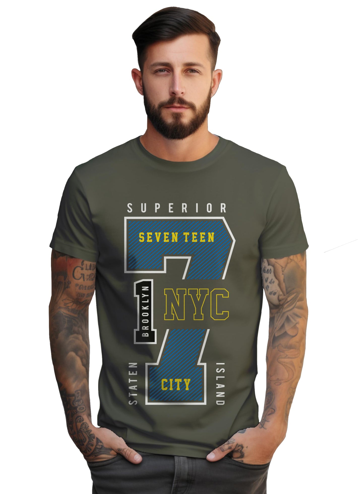 Peppyzone Mens Regular Fit T-Shirt (PZ-Number-9910_Olive3