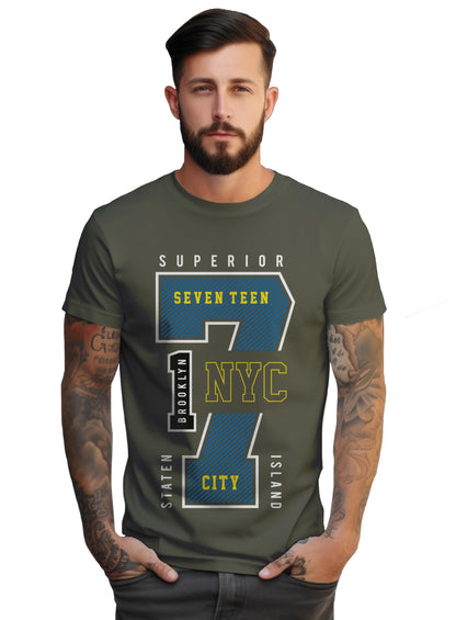 Peppyzone Mens Regular Fit T-Shirt (PZ-Number-9910_Olive3