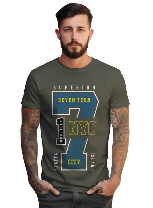 Peppyzone Mens Regular Fit T-Shirt (PZ-Number-9910_Olive3
