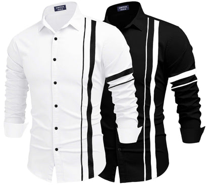 Zartha MenS Regular Fit Striped Pattern Cotton Blend Shirt With Collared Neck Long Sleeve And Standard Length | Shirt For Man