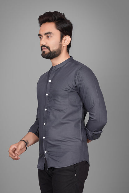Besix MenS Cotton Solid Shirt With Mandarin Collared Full Sleeve Button Closure Curved Hem Straight Length And One Pocket | Mdr