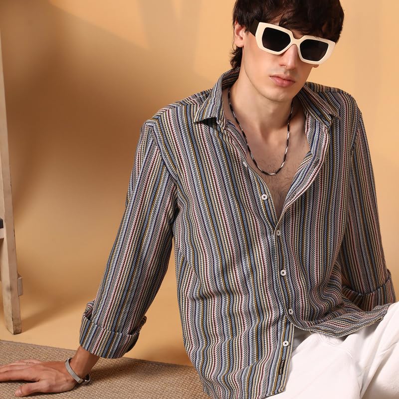 Campus Sutra Mens Multicolour Caribbean Shirt for Casual Wear | Spread Collar | Long Sleeve | Button Closure | Shirt Crafted wi