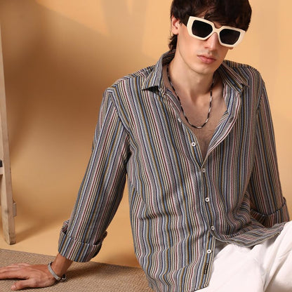 Campus Sutra Mens Multicolour Caribbean Shirt for Casual Wear | Spread Collar | Long Sleeve | Button Closure | Shirt Crafted wi