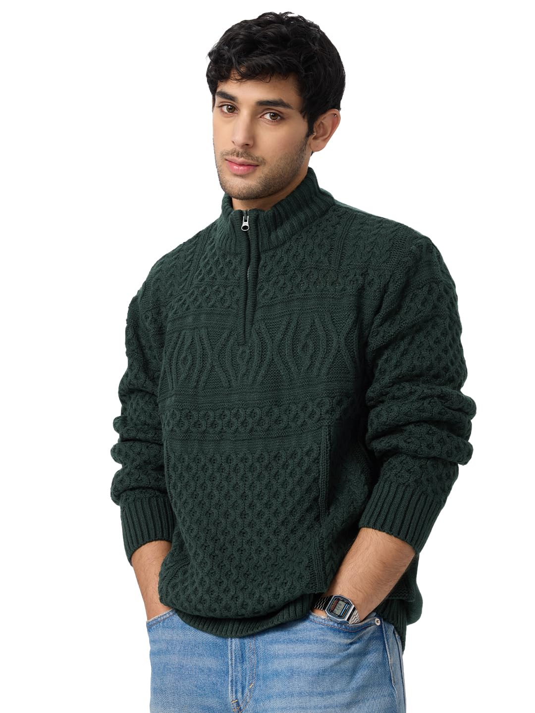 The Souled Store Cable Knit Pullover : Emerald Oversized Pullovers for Men and Boys